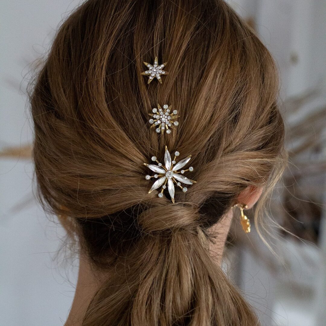 Conjunto estrellas Helena oro mujer boda horquilla Larrier studio